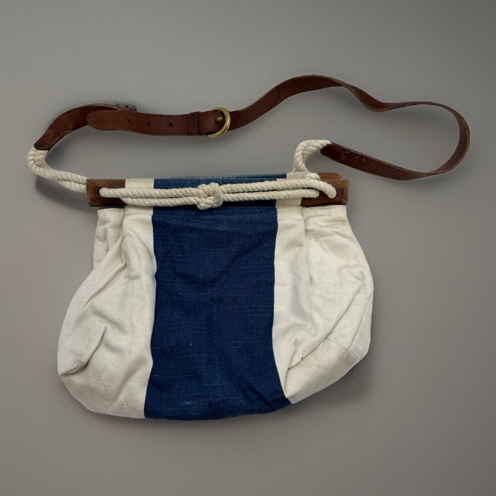 Kiel James Patrick Cape Codder Bag Blue & White Rope Tote Leather Strap Coastal